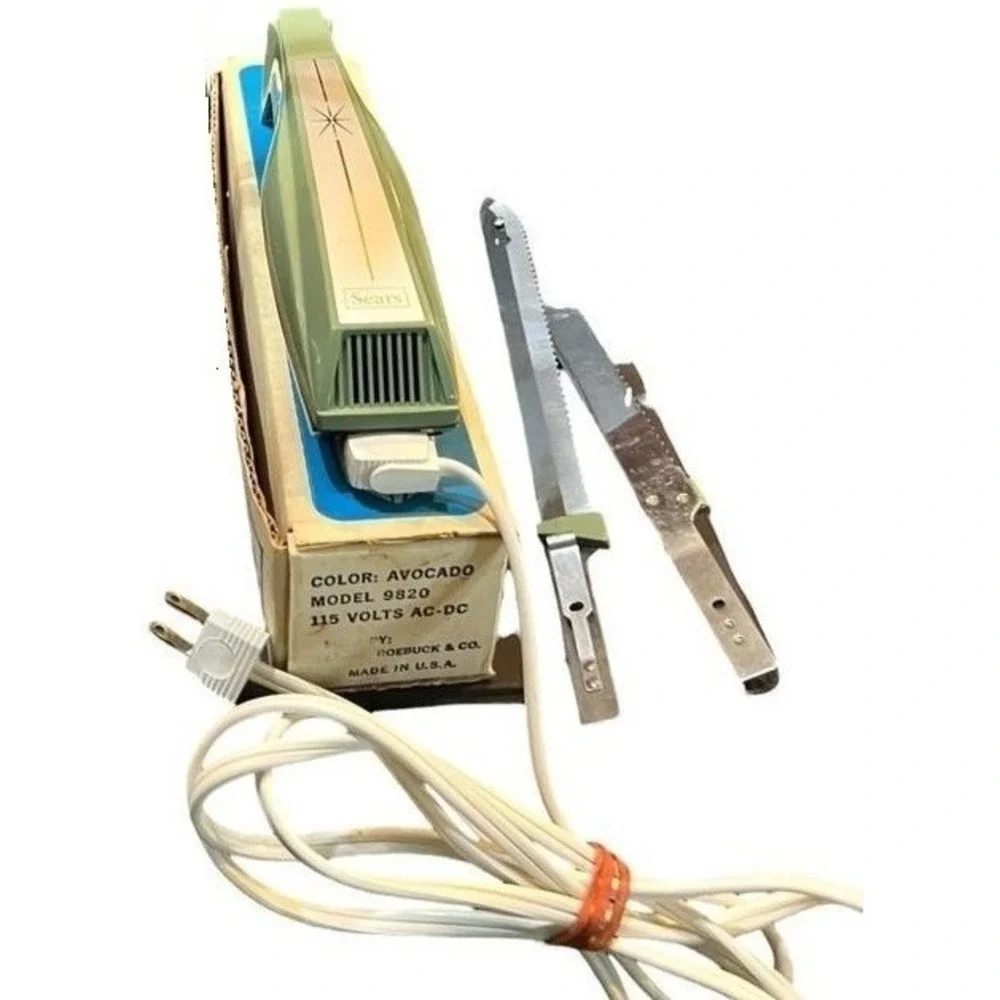 SEARS Electric Knife #9820 Made in USA 1960's - Avocado Green w/ Box [VINTAGE]